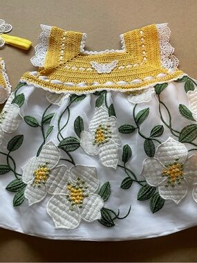 Handmade Yellow & White Floral Baby Dress - Kids Accessories